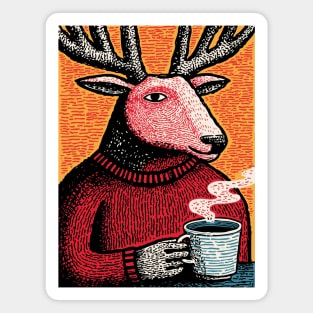 Cool Reindeer Coffee Break | Funny Christmas Deer Magnet